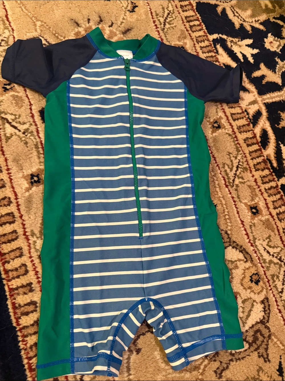 Hanna Andersson Blue Green Striped Boys One-Piece Swim Trunks